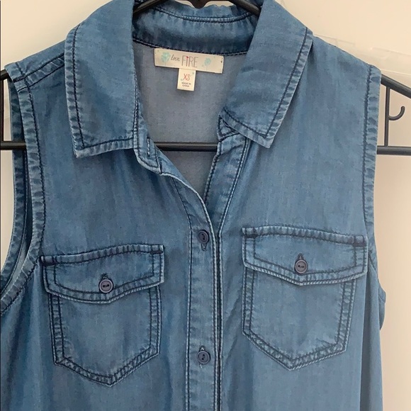 Love Fire High Low Chambray Denim Shirt Dress - Picture 2 of 5